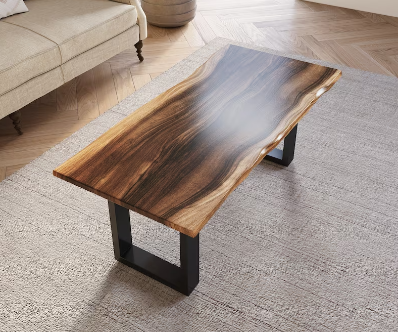 Live Edge Exotic Hardwood Coffee Table with U shaped Legs