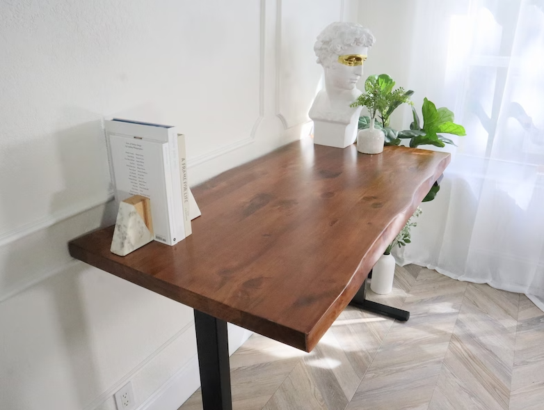 Solid 2" Extra Thick Live Edge Standing Desk, Stand Up Desk Walnut