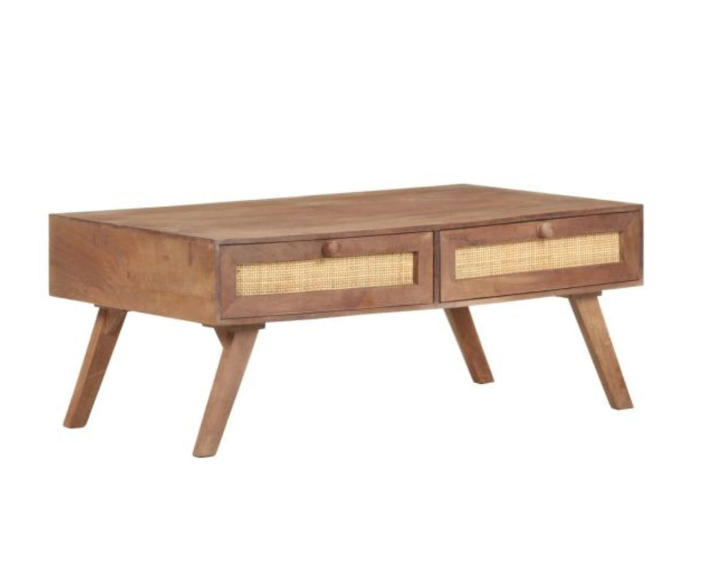 Solid Wood & Cane Coffee Table with drawers