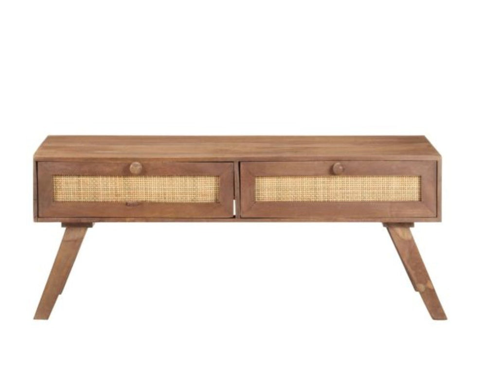 Solid Wood & Cane Coffee Table with drawers