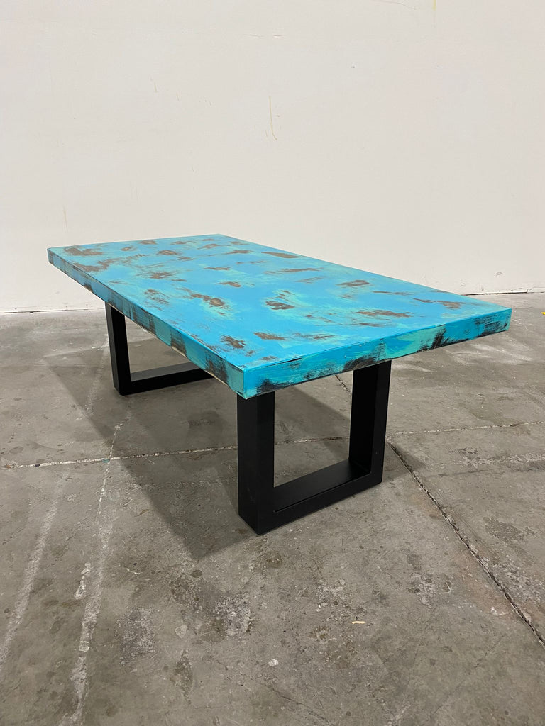 Coffee Table, Teal and Green Boat Wood