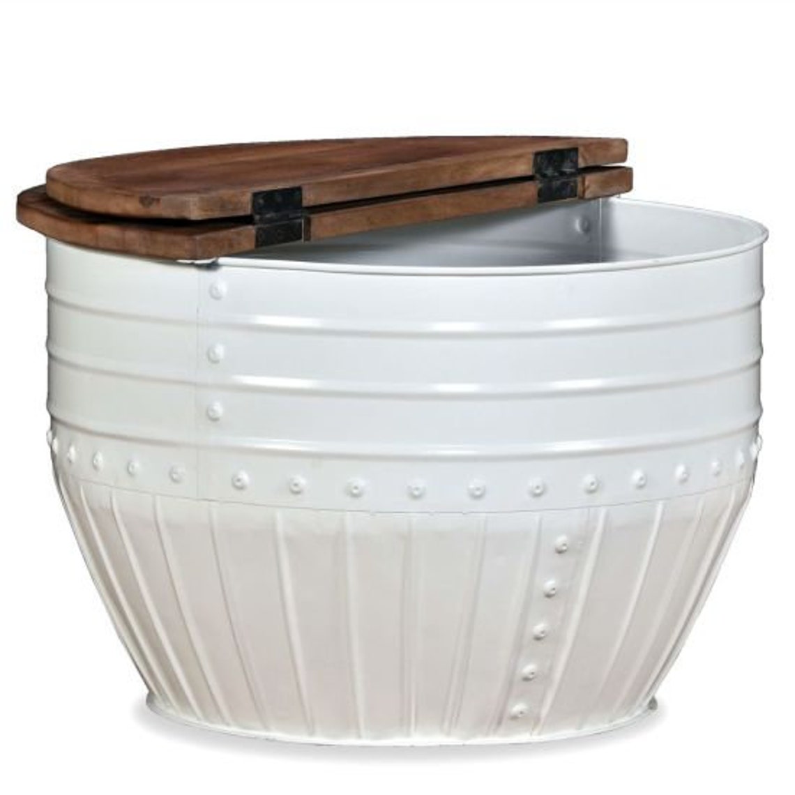 Reclaimed Wood White Barrel Shape Coffee Table