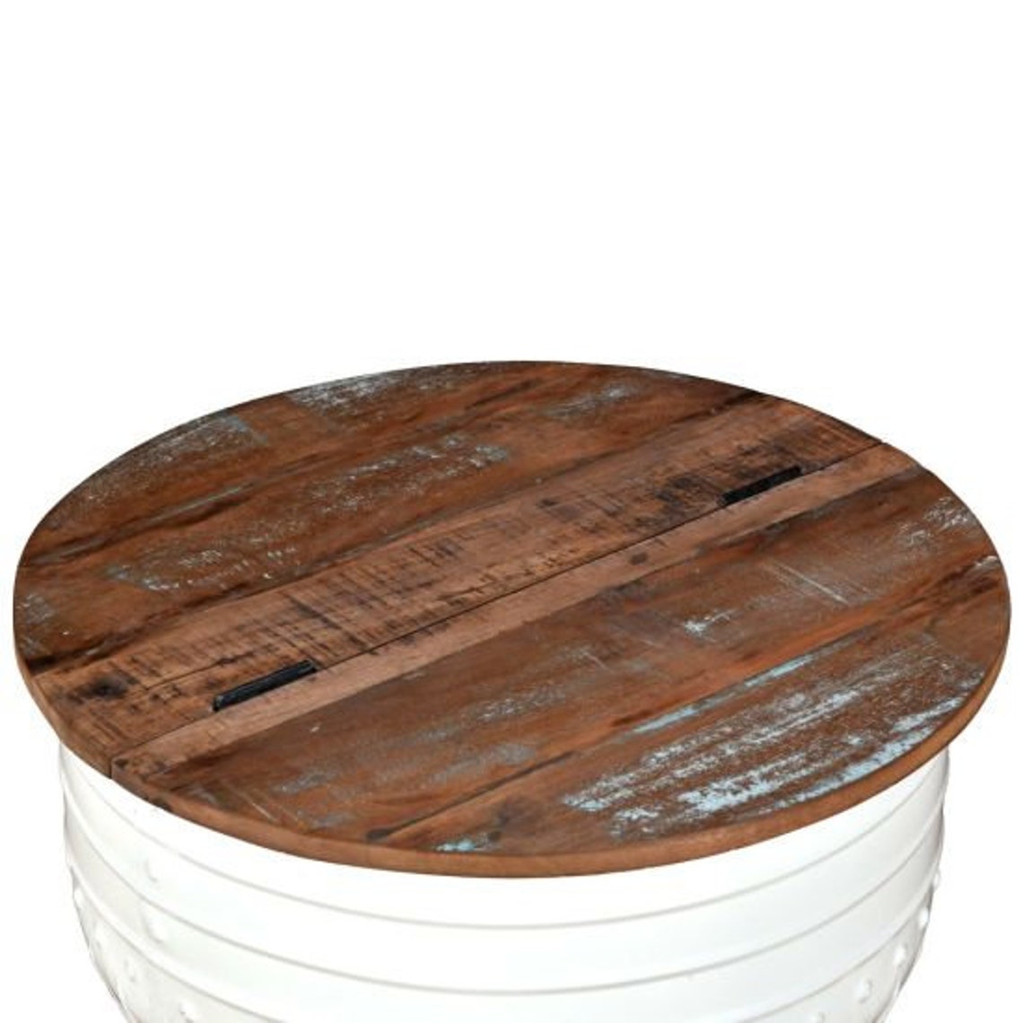 Reclaimed Wood White Barrel Shape Coffee Table