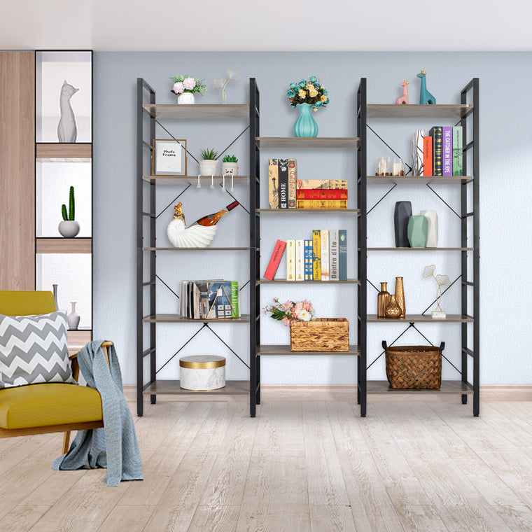 Triple Wide 5-Shelf Bookcase, Bookshelf