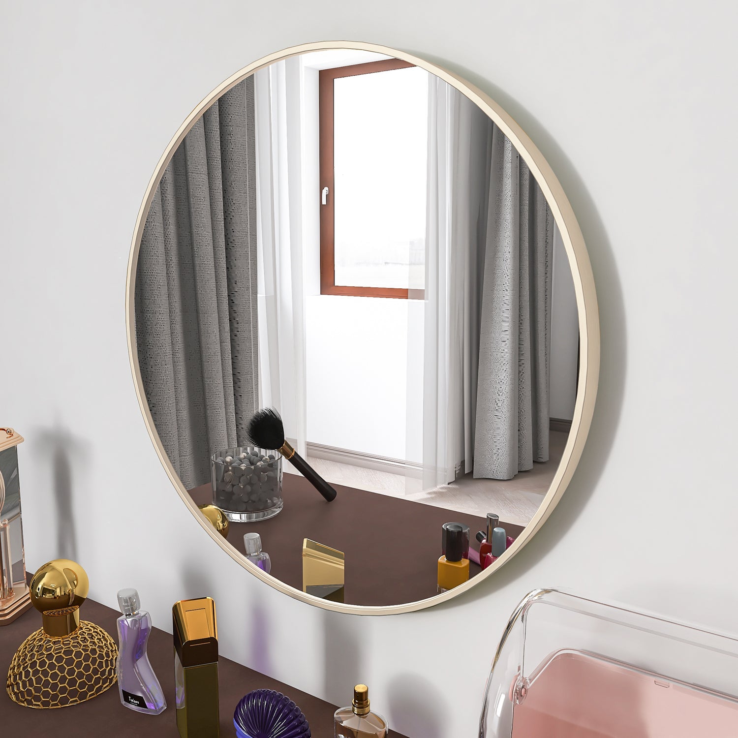 Matte Gold Wall Mirror 24 inches; Round Mirror Metal Framed Mirror Circle Wall Mounted Mirror, Circular Mirror for Bathroom Wall Decor Living Room
