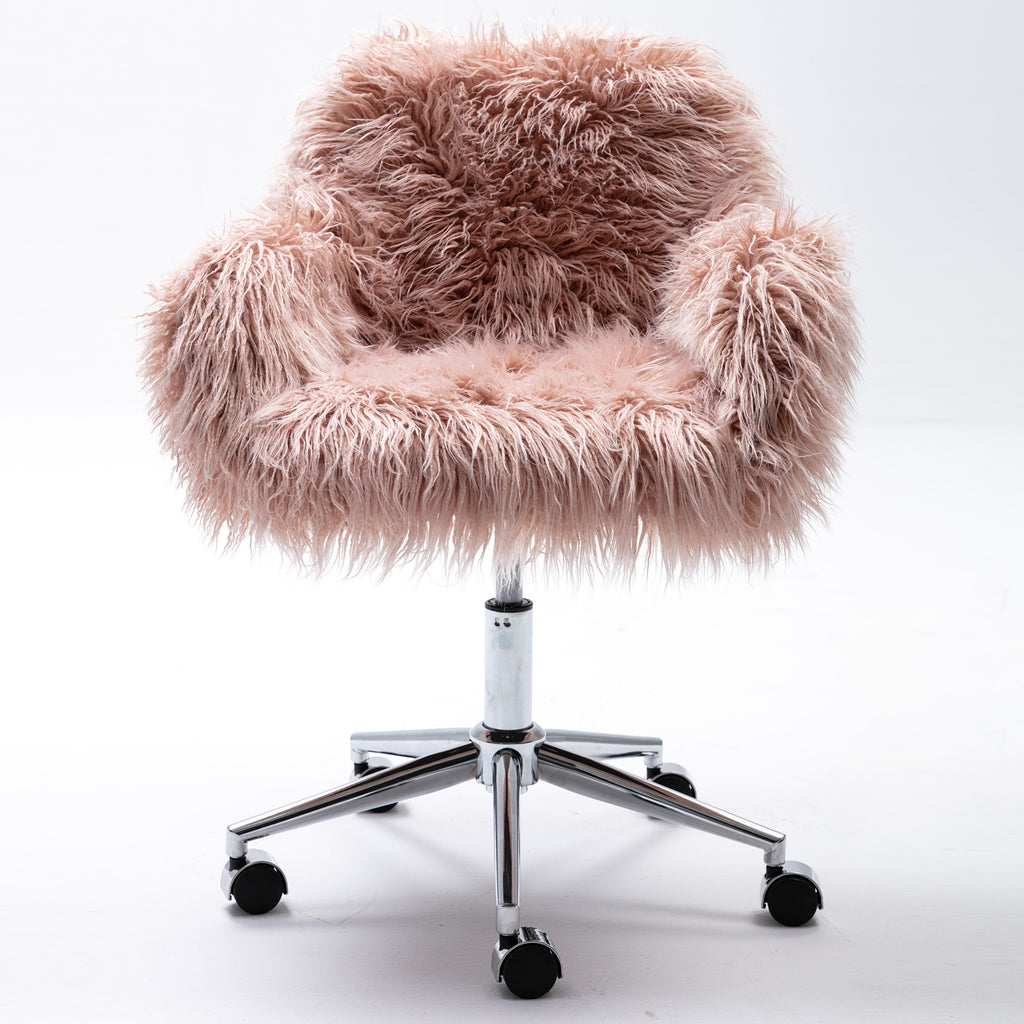 Vanity Chair Fluffy Fuzzy Desk Chair Swivel Adjustable Armless Home Office Chair Chrome Base