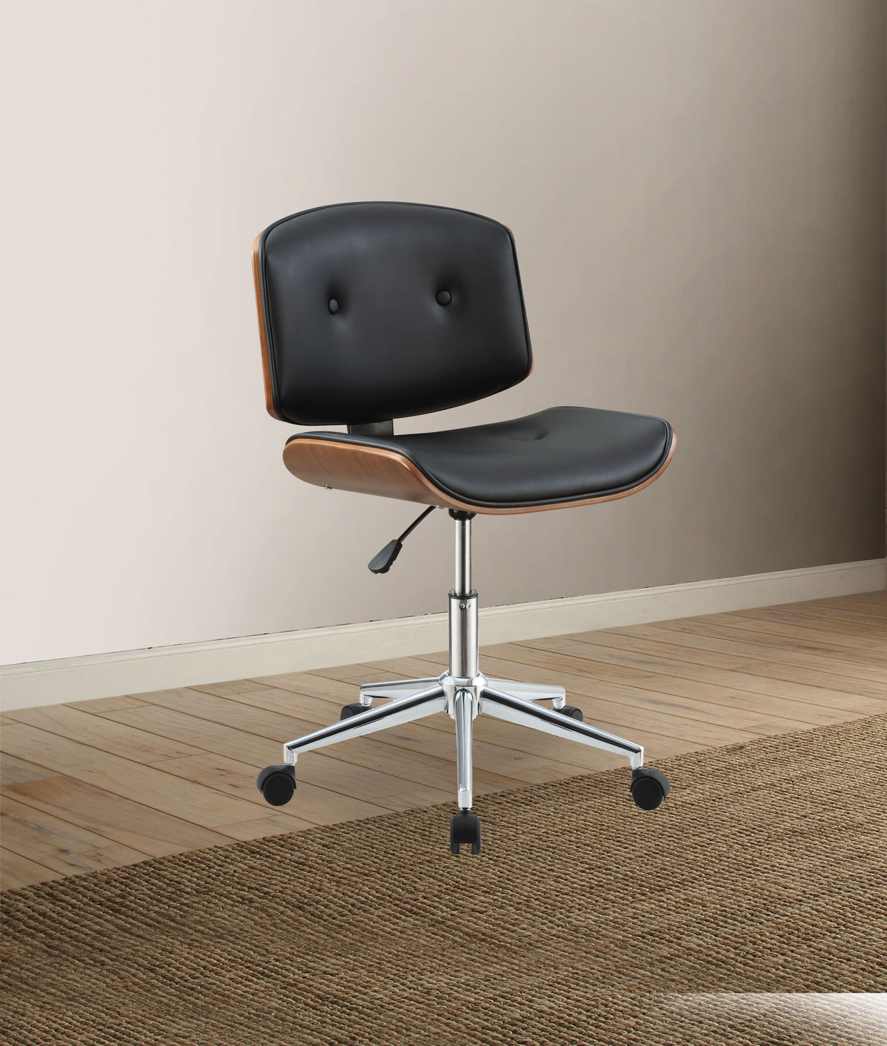 Mid Modern Leather & Walnut Office Chair