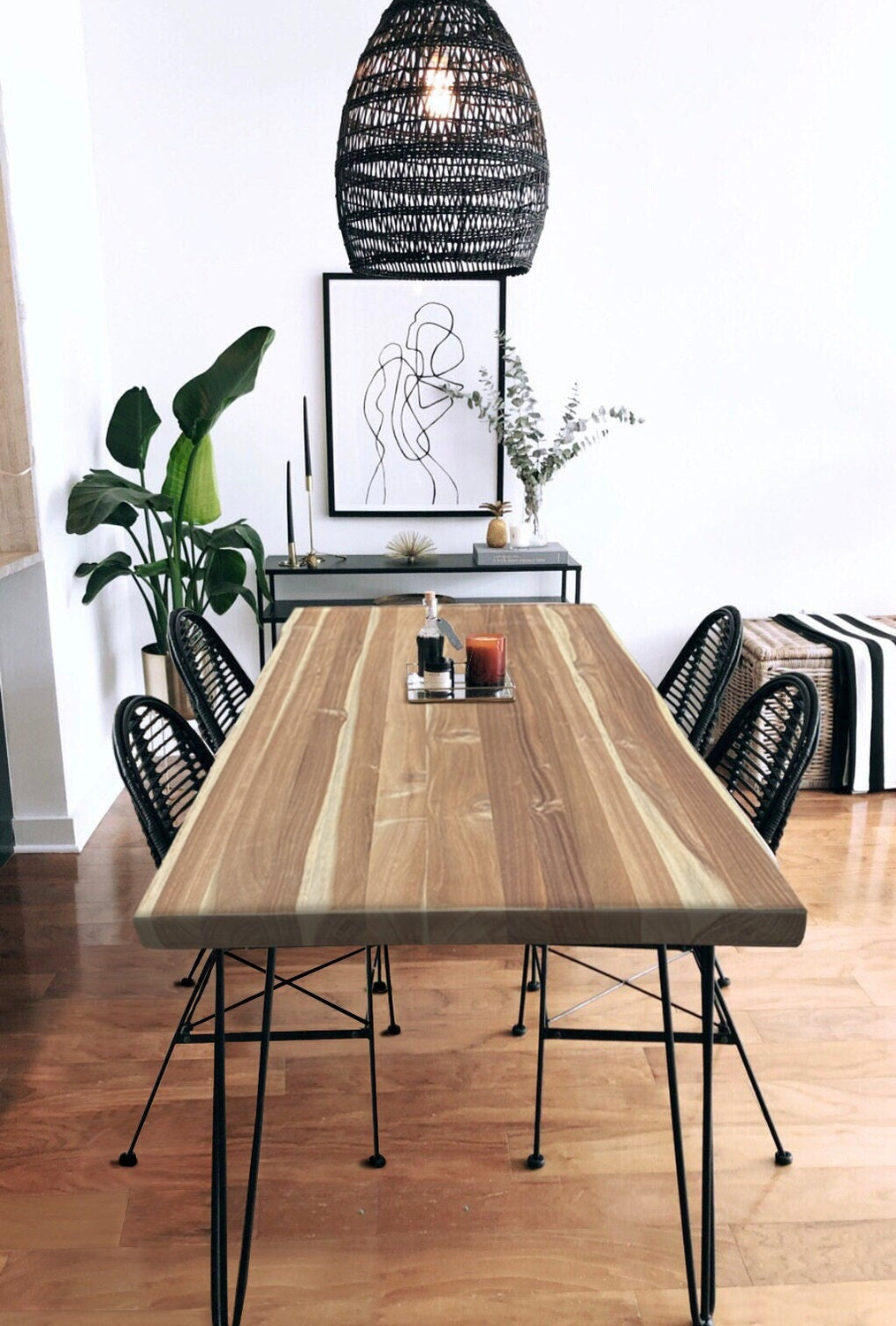 Acacia Wood & Metal Dining Table - Boho Dining Table
